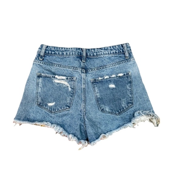 VERVET LA Destroyed Two Tone Denim Shorts Small Raw Hem Grunge Streetwear W 28 - Picture 2 of 9